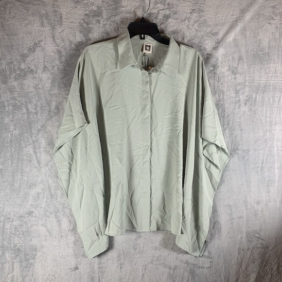 Anne Klein Tops - Anne Klein Women's Button Up Top L Blouse Green Aloe lagenlook Oversized NWT